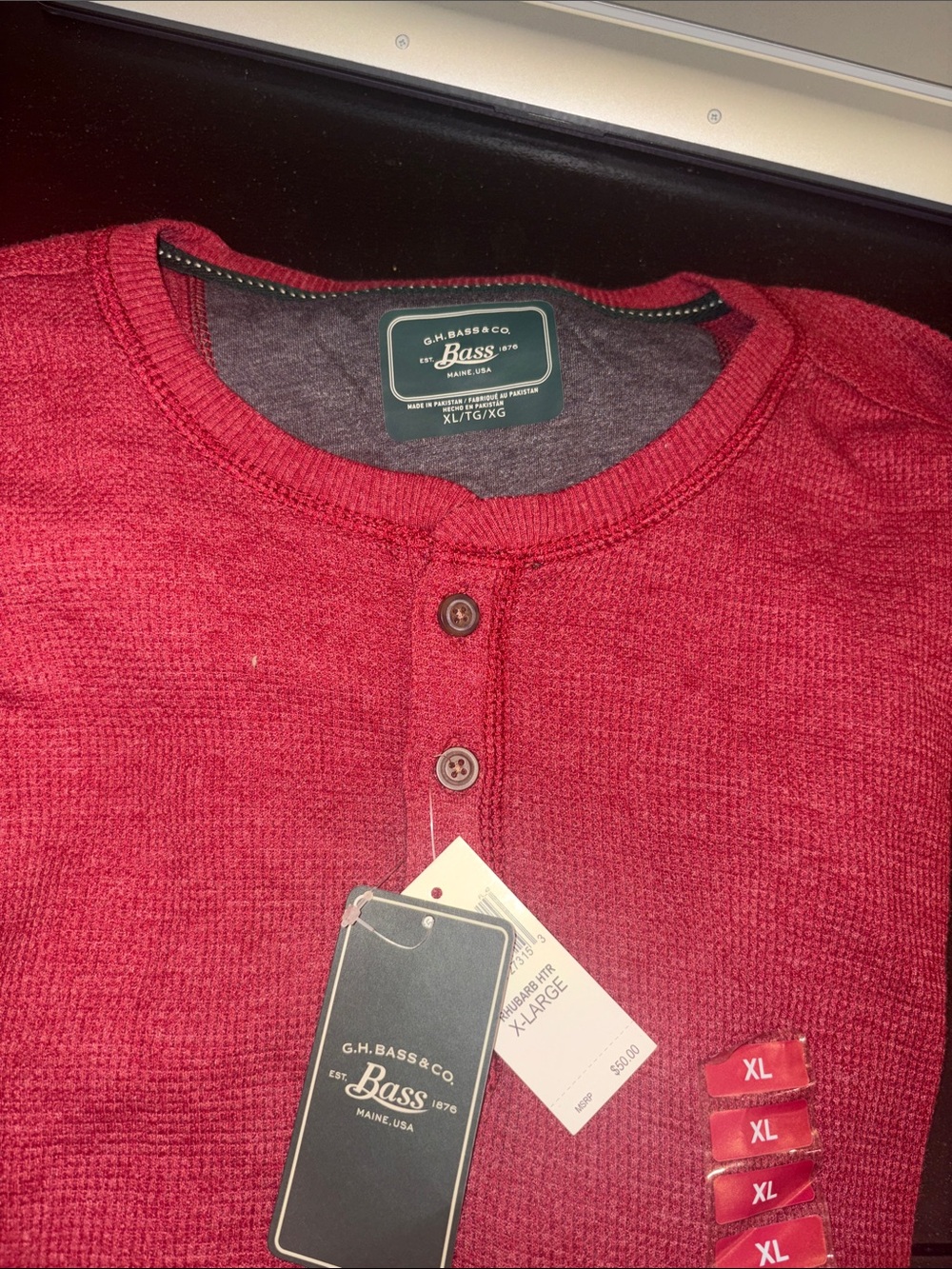 G.H. Bass & Co. Red Crewneck Henley shirt
